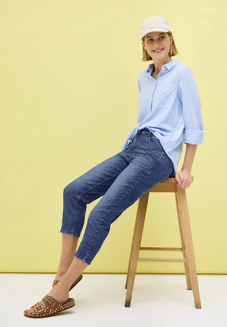 3/4-Jeans mid blue used wash