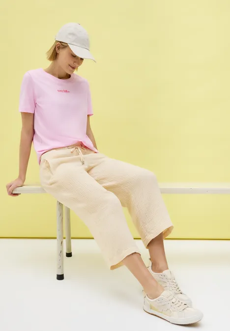 3/4 Wide Leg Musselin Hose pearl beige