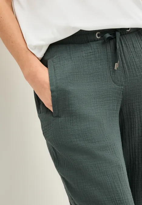 3/4 Wide Leg Musselin Hose dark balmy khaki