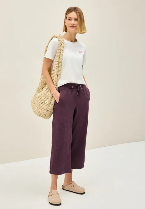 3/4 Wide Leg Musselin Hose mulberry red