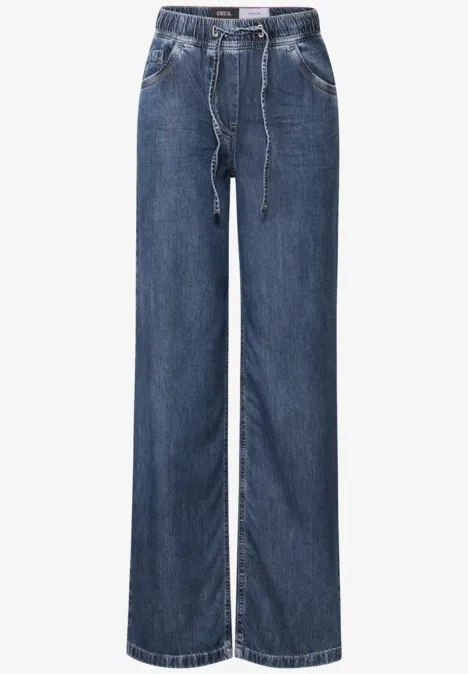 Wide Leg Jeans mit Tunnelzug mid blue wash