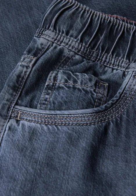 Wide Legs jeans met trekkoord mid blue wash