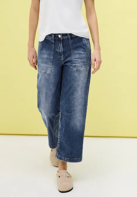 7/8 Jeans mit Patch Pockets mid blue wash