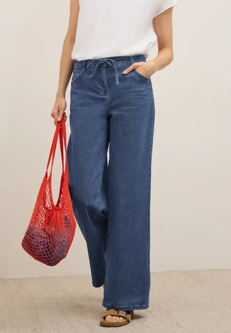 Flared Wide Leg Jeans mid blue wash