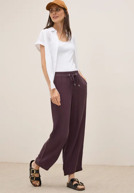 Wide Leg Strukturhose mulberry red
