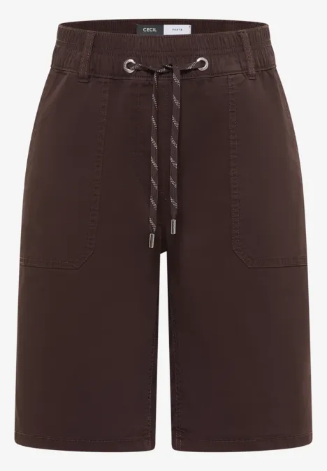 Short marron jusqu’aux genoux, taille élastique avec cordon de serrage.