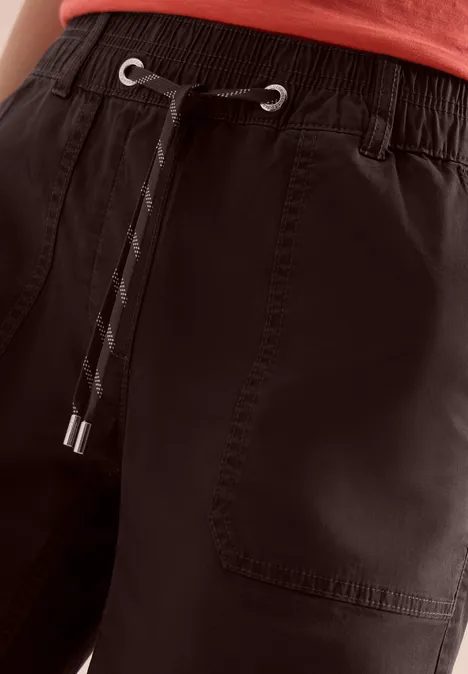 Pantalon noir décontracté à taille élastique, cordon et poche latérale