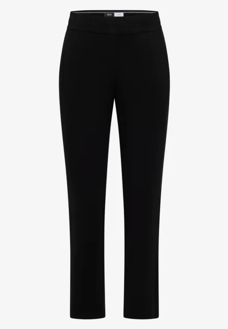 Pantalon noir sobre en tissu, taille mi-haute et coupe droite.