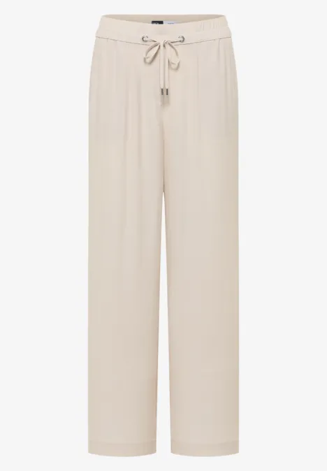High Waist Straight Leg Hose im Loose Fit grain beige Bequeme, helle Freizeithose mit Kordelzug und weiten Beinen.