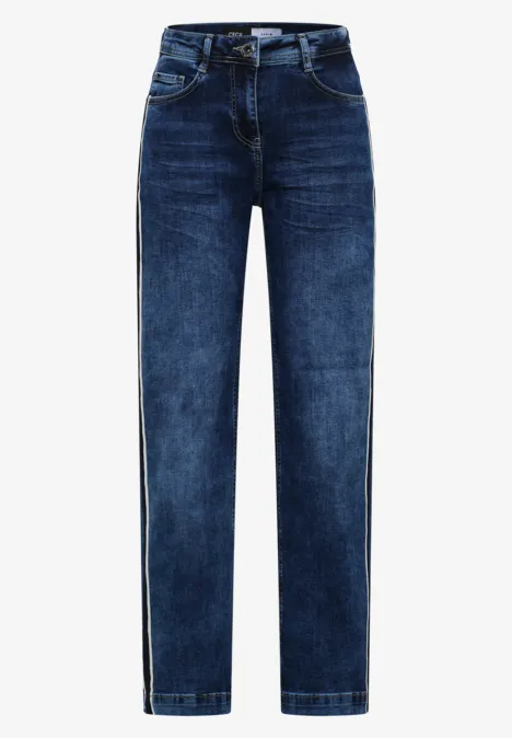 Jeans à rayures gallon mid blue used wash