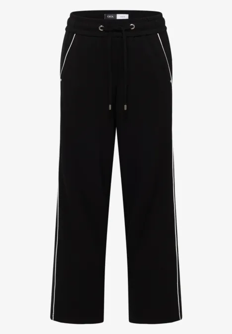 Wide Leg Hose mit Tape Black