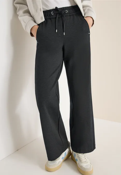 Wide Leg Hose mit Tape deep grey melange Wide Leg Hose mit Tape deep grey melange