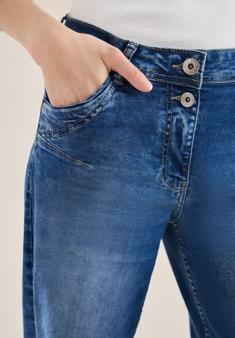 Jeansy z detalami na dole mid blue used wash