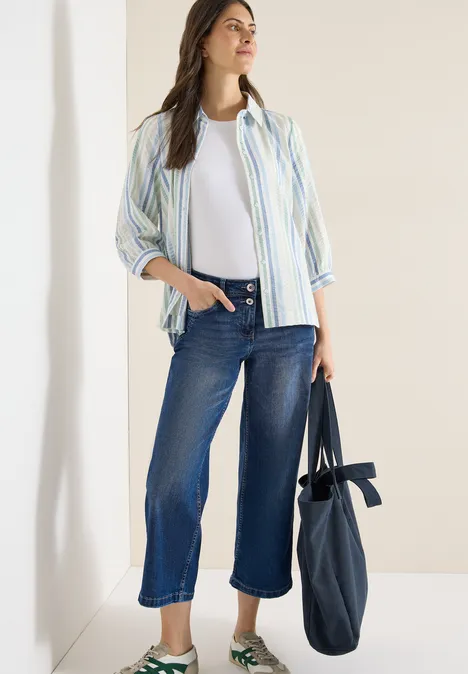 High Waist Wide Legs jeans in Loose Fit mid blue used wash