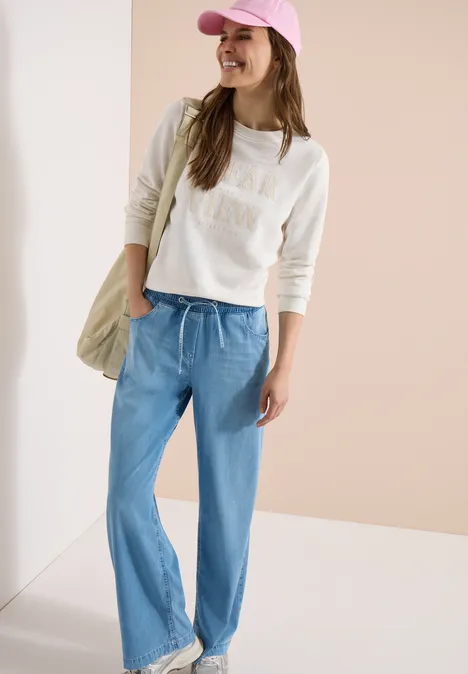 High Waist Wide Leg Jeans im Loose Fit light blue used wash