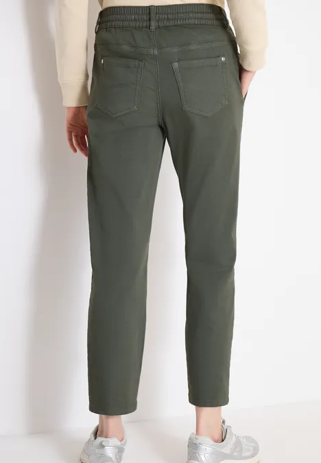 Mid Waist Slim Leg Hose im Loose Fit sea weed khaki