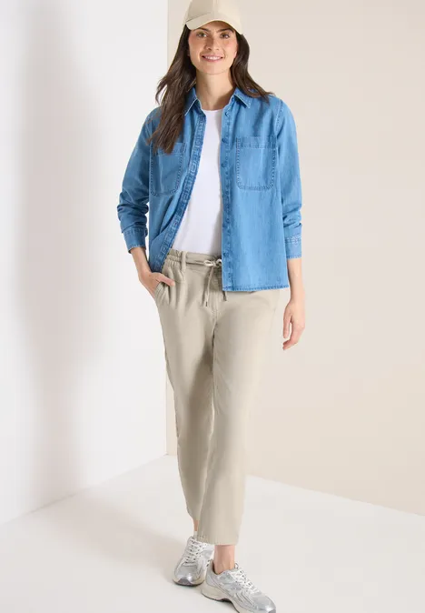 Mid Waist Slim Leg Hose im Loose Fit grain beige