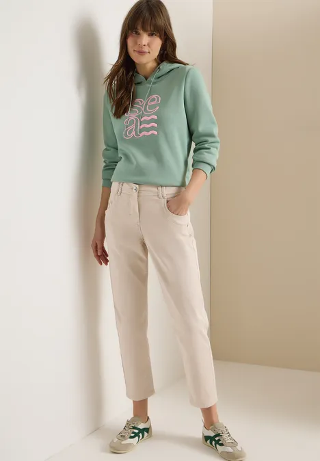 Mid Waist Slim Leg Hose im Casual Fit grain beige