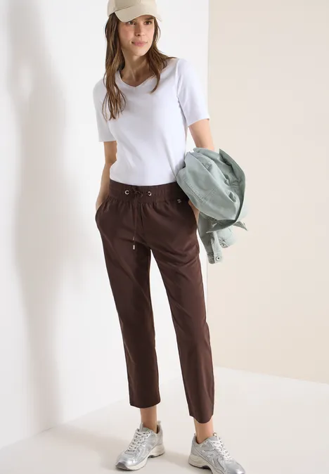Mid Waist Slim Leg Hose im Casual Fit brown cacao