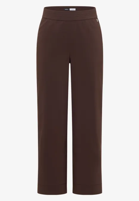 Bruine, soepele broek met wijde pijpen en elastische taille