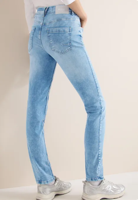Mid Waist Slim Leg Jeans im Slim Fit light blue washed