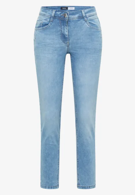 Mid Waist Slim Leg Jeans im Slim Fit light blue washed