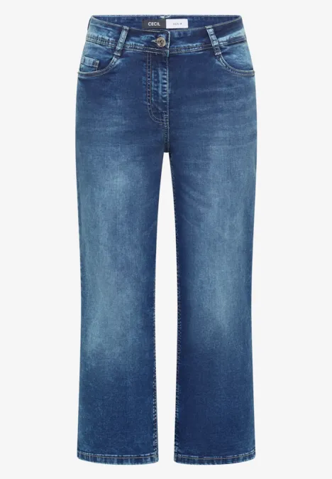 Blaue, knöchellange Jeans mit geradem Schnitt und klassischem 5-Pocket-Stil.