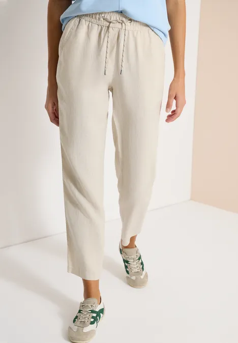 Slim Leg pantalon causal fit en lin macadamia beige Slim Leg pantalon causal fit en lin macadamia beige