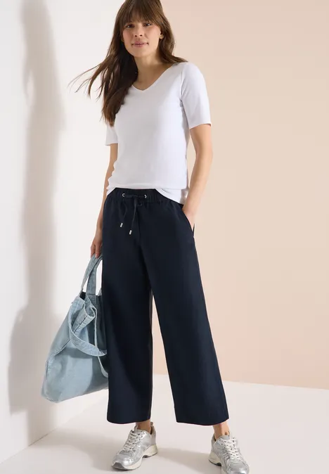 Broek met wijde pijpen in Loose Fit van linnenmix universal blue