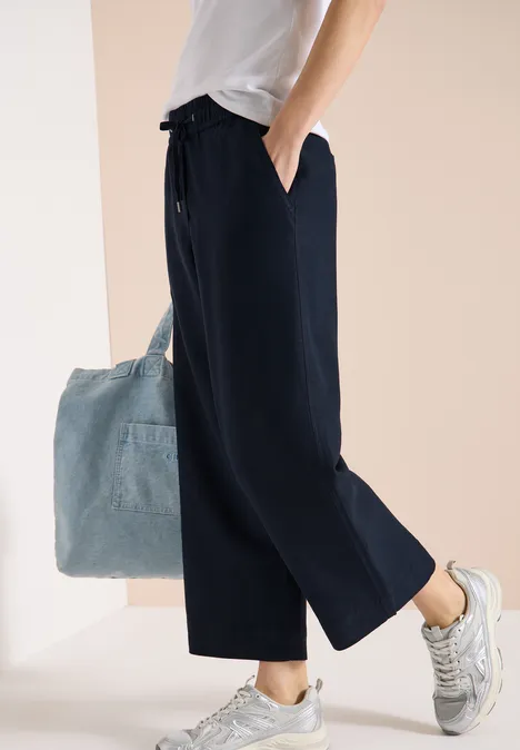 Broek met wijde pijpen in Loose Fit van linnenmix universal blue