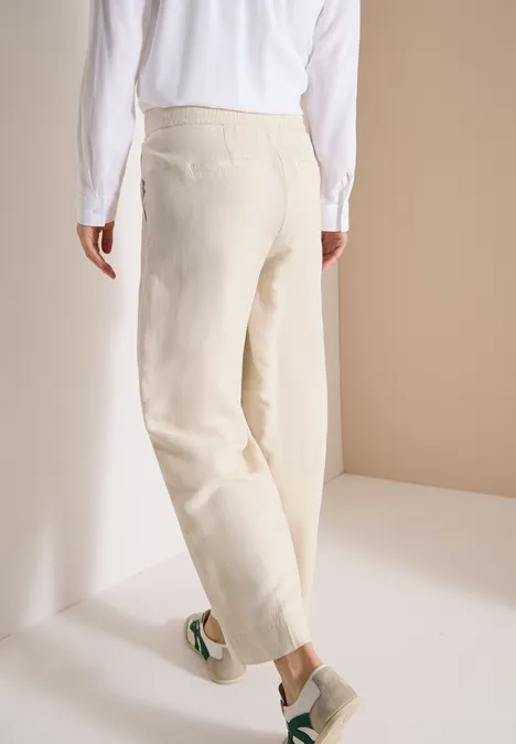 Wide Leg Pantalon Loose Fit en mélange de lin macadamia beige