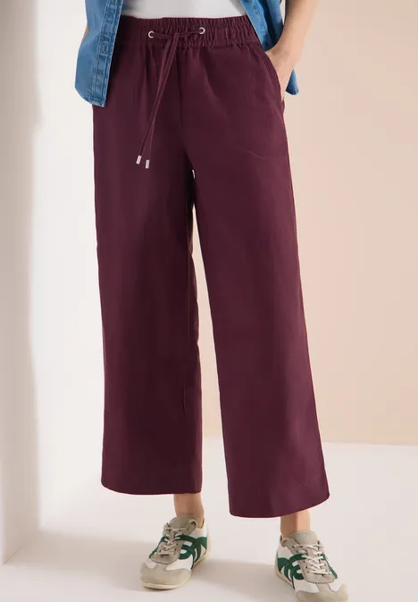 Wide Leg Pantalon Loose Fit en mélange de lin rich burgundy