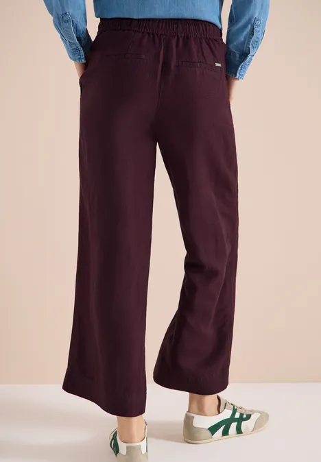 Wide Leg Pantalon Loose Fit en mélange de lin rich burgundy