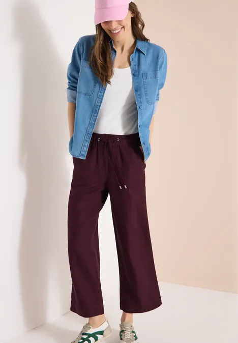Wide Leg Pantalon Loose Fit en mélange de lin rich burgundy