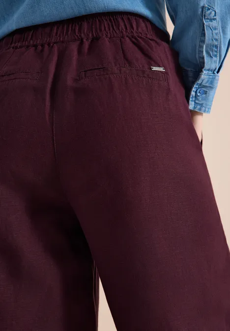 Wide Leg Pantalon Loose Fit en mélange de lin rich burgundy