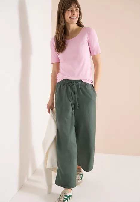 Wide Leg Hose im Loose Fit aus Leinenmix just khaki Wide Leg Hose im Loose Fit aus Leinenmix just khaki