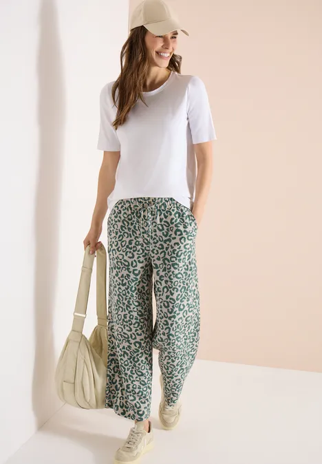 Wide Leg Hose aus Leinenmix im Leoprint macadamia beige Wide Leg Hose aus Leinenmix im Leoprint macadamia beige