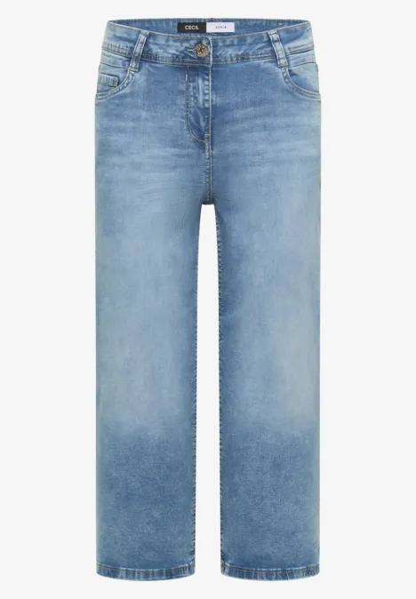 3/4 High Waist Wide Leg Jeans im Slim Fit light blue washed Helle, gerade geschnittene Five-Pocket-Jeans mit mittelhohem Bund und dezenter Waschung.