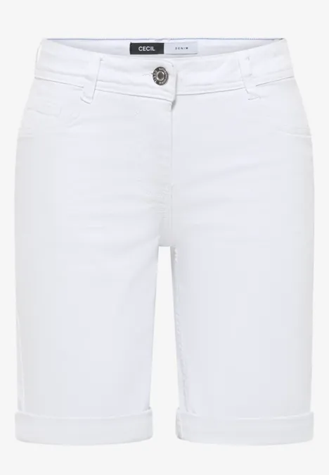 Weiße Denim-Shorts mit Umschlagbund und Knopfverschluss