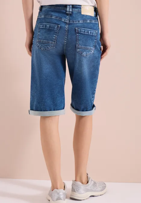 High Waist Jeansshorts im Loose Fit mid blue used wash
