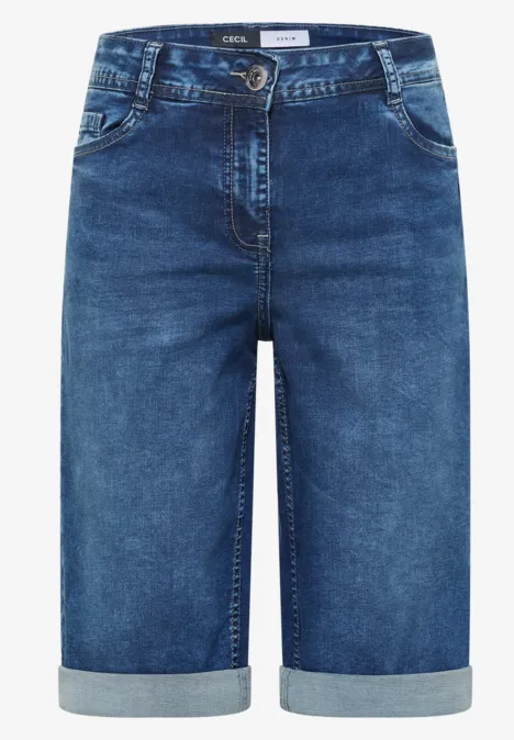 High Waist Jeansshorts im Loose Fit mid blue used wash
