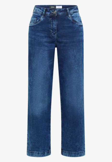 High Waist Wide Legs jeans in Loose Fit mid blue used wash