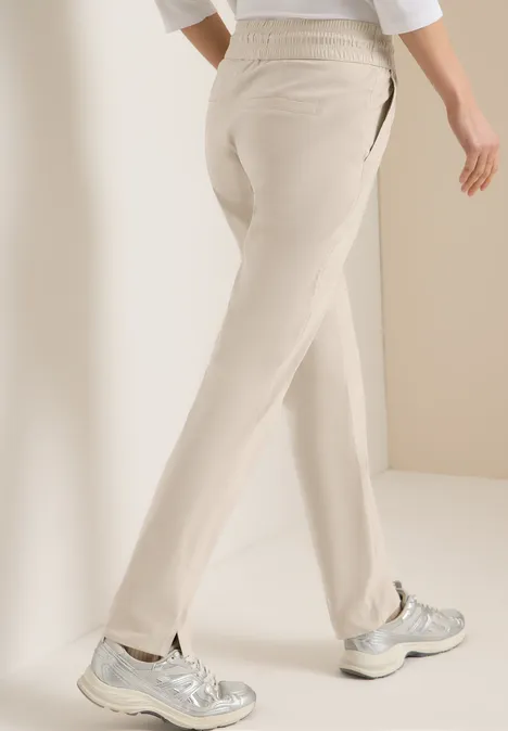 Pantalon Mid Waist Slim Leg en Casual Fit grain beige