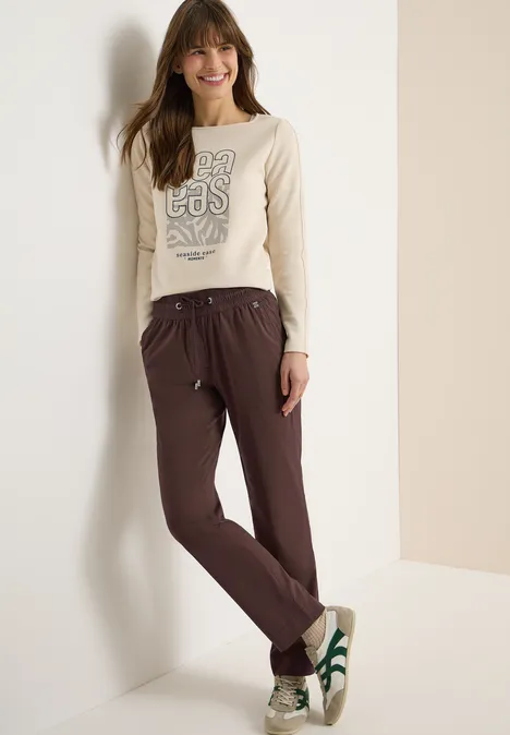 Pantalon Mid Waist Slim Leg en Casual Fit brown cacao