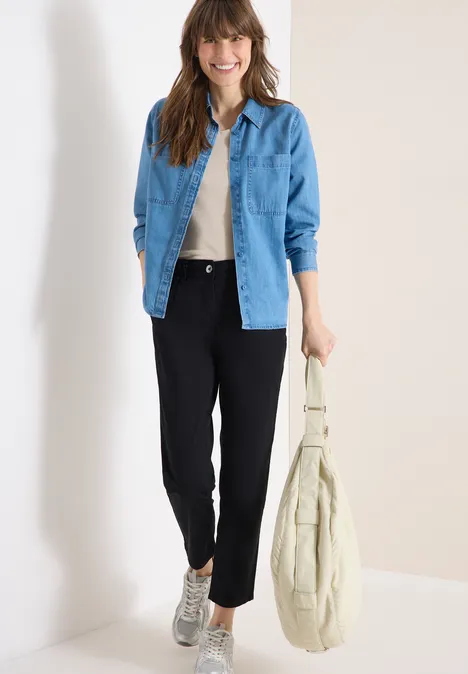 Mid Waist Slim Leg Hose im Casual Fit Black