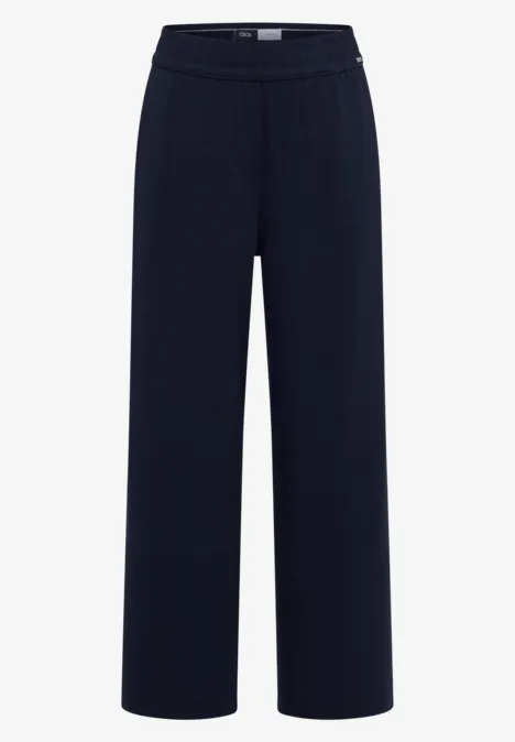Effen donkerblauwe wijde broek met elastische tailleband.
