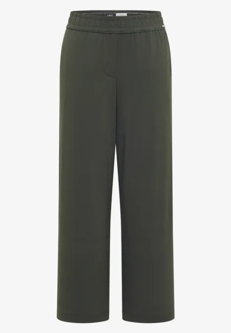 Groene wijde broek met elastische taille voor een losse, comfortabele pasvorm.