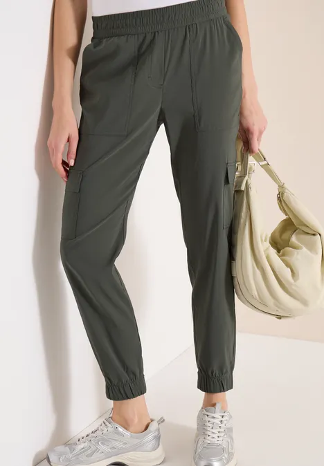 Spodnie z wąskimi nogawkami Mid Waist w stylu cargo clear khaki