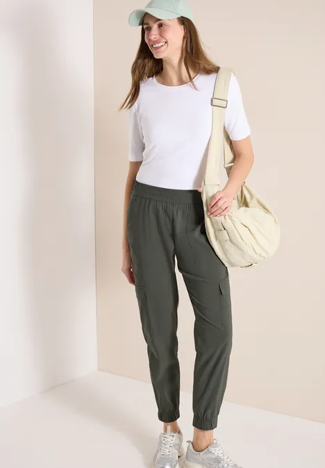Spodnie z wąskimi nogawkami Mid Waist w stylu cargo clear khaki