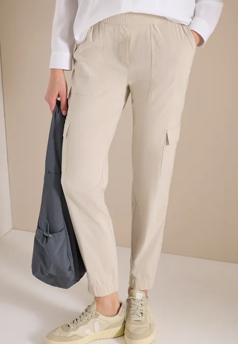 Spodnie z wąskimi nogawkami Mid Waist w stylu cargo grain beige